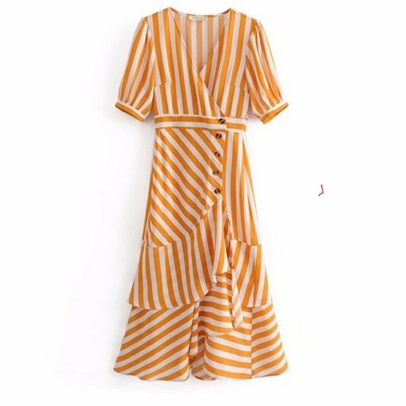 EVERKAKI BOHO STYLE MUSTARD STIPES DRESS SZ S - Picture 6 of 6